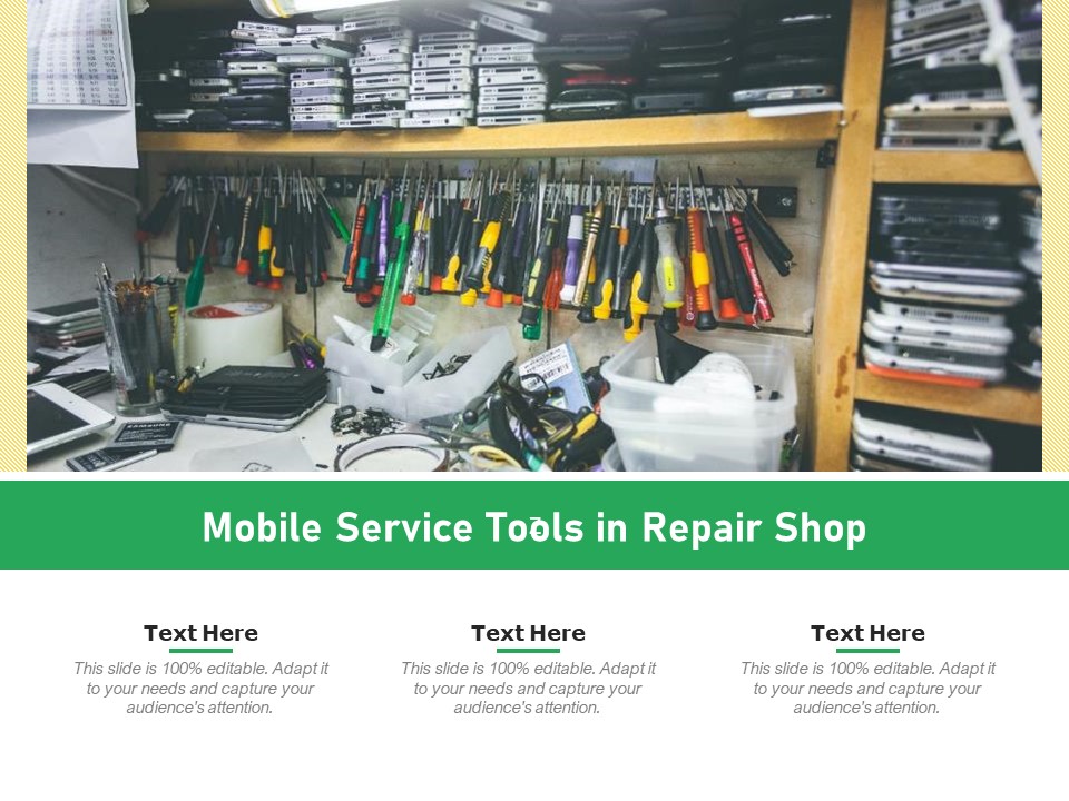 Mobile Service Tools In Repair Shop Ppt PowerPoint Presentation Gallery Picture PDF