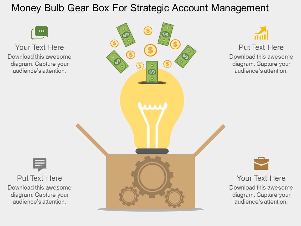 Money Bulb Gear Box For Strategic Account Management Powerpoint Template