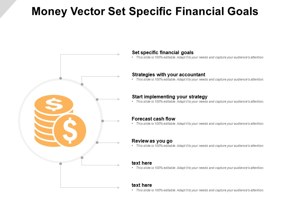 Money Vector Set Specific Financial Goals Ppt PowerPoint Presentation Show Example