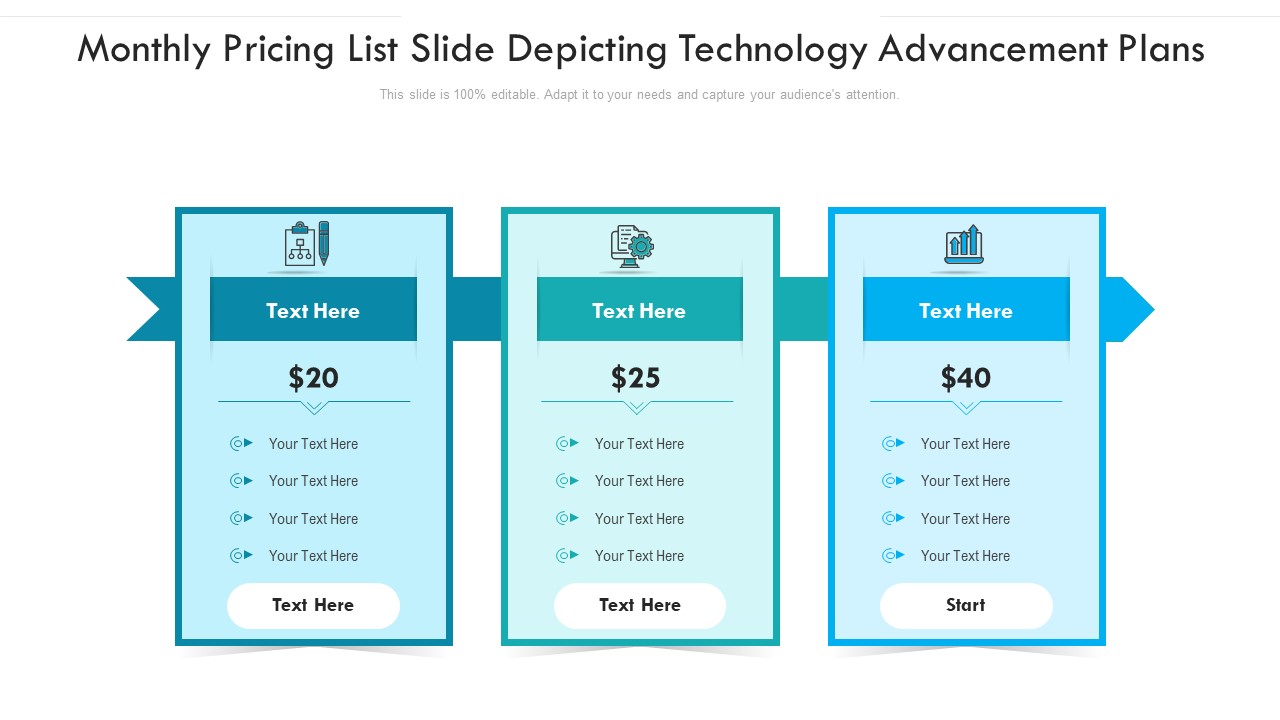 Monthly Pricing List Slide Depicting Technology Advancement Plans Ppt PowerPoint Presentation File Example Introduction PDF