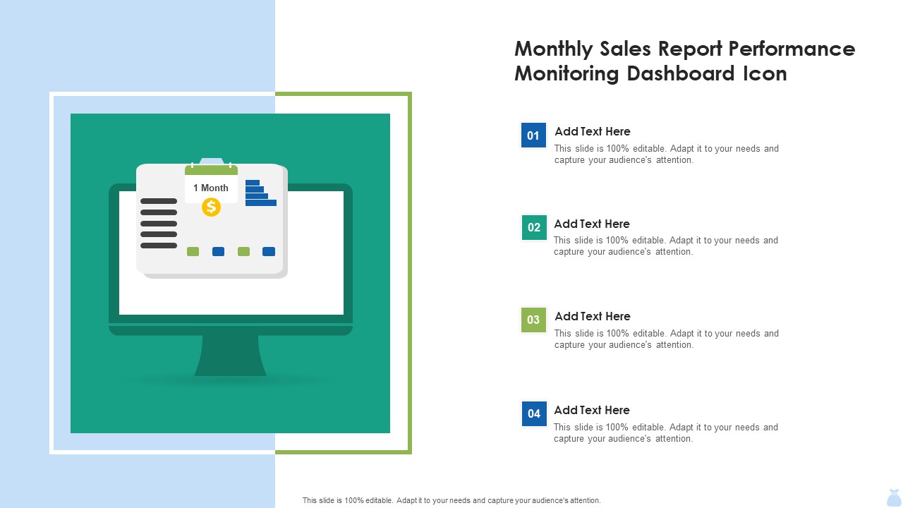 Monthly Sales Report Performance Monitoring Dashboard Icon Infographics PDF