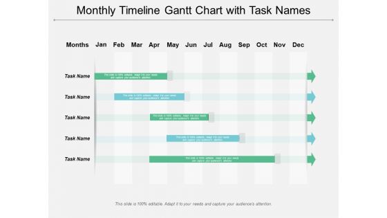 Monthly Timeline Gantt Chart With Task Names Ppt PowerPoint Presentation File Ideas
