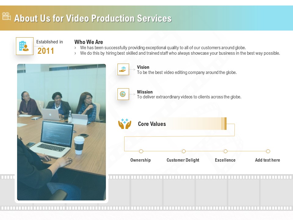Movie Making Solutions About Us For Video Production Services Ppt Infographics Icon PDF
