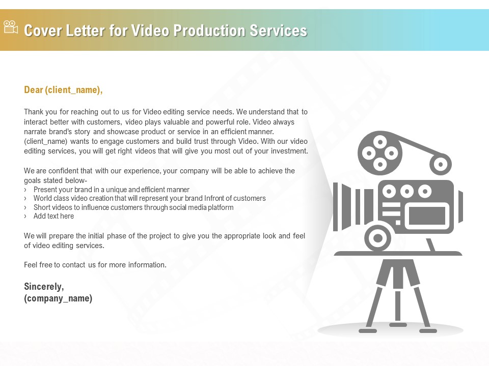 Movie Making Solutions Cover Letter For Video Production Services Ppt Introduction PDF