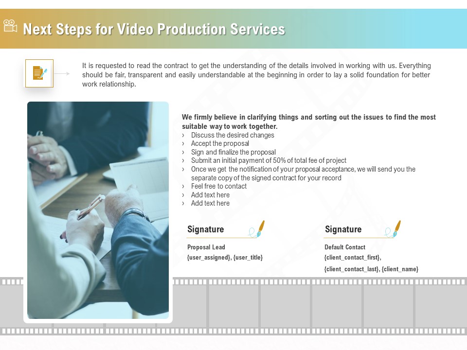 Movie Making Solutions Next Steps For Video Production Services Ppt Gallery Format PDF