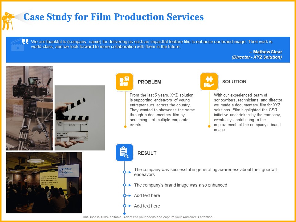 Movie Production Proposal Template Case Study For Film Production Services Elements PDF