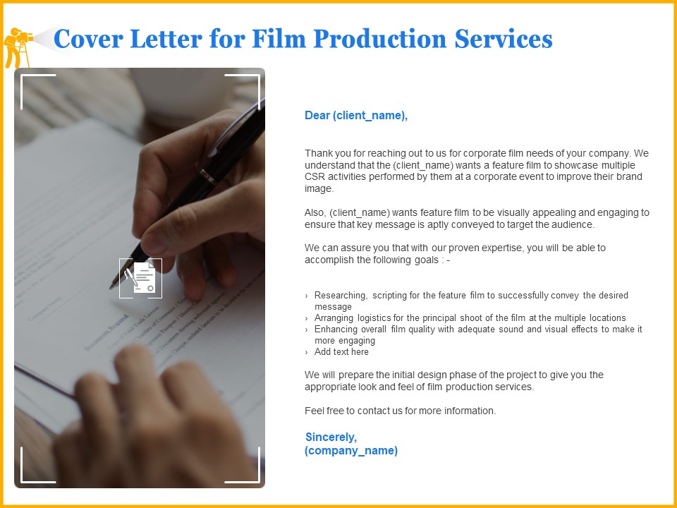 Movie Production Proposal Template Cover Letter For Film Production Services Inspiration PDF