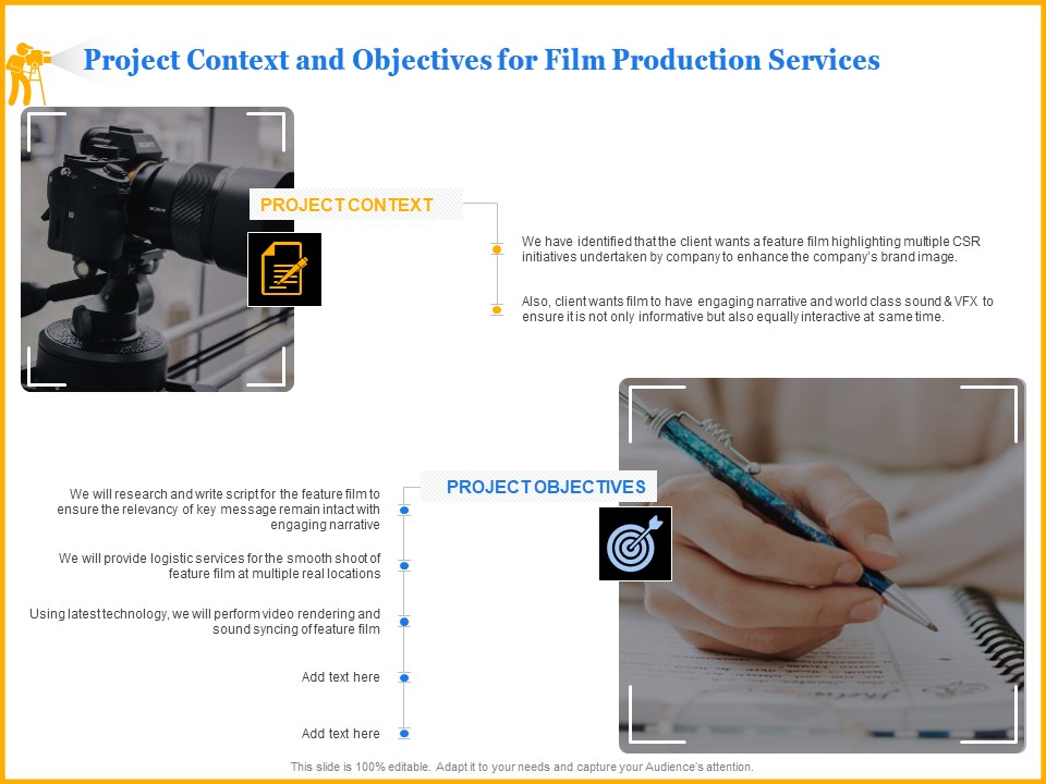Movie Production Proposal Template Project Context And Objectives For Film Production Services Clipart PDF