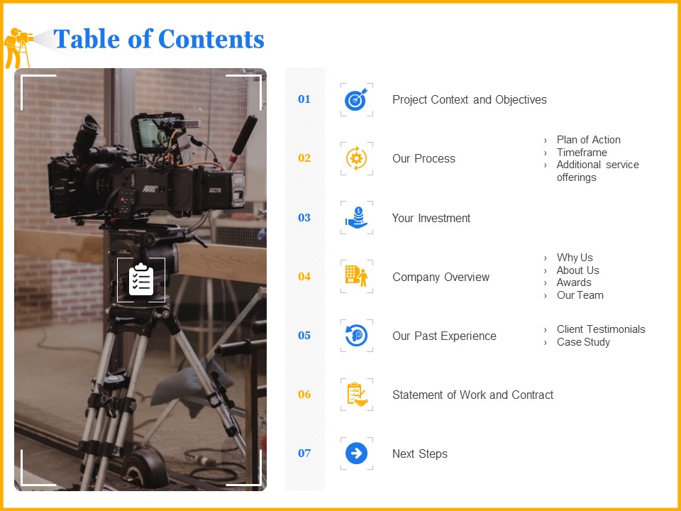 Movie Production Proposal Template Table Of Contents Demonstration PDF