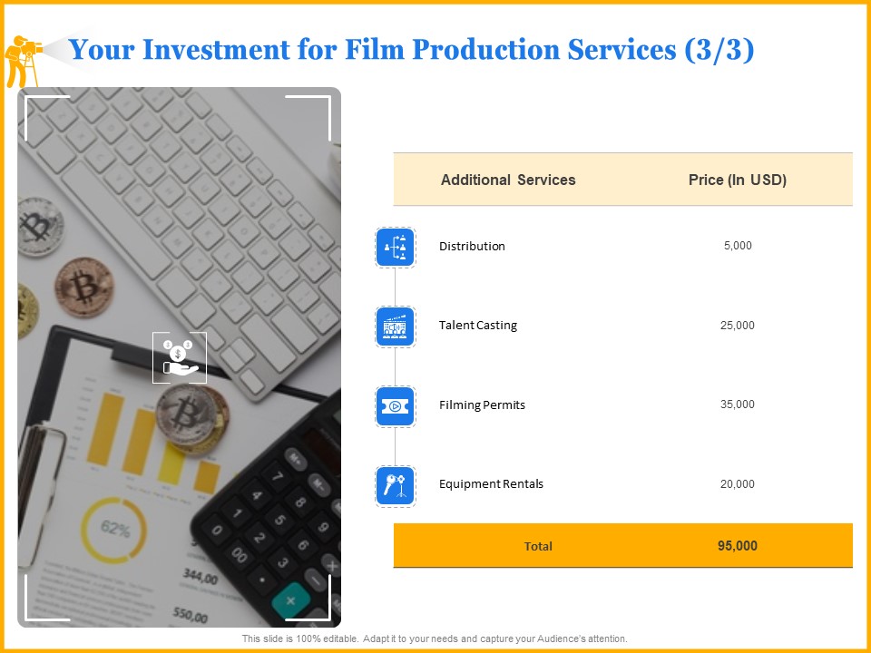 Movie Production Proposal Template Your Investment For Film Production Services Rentals Information PDF