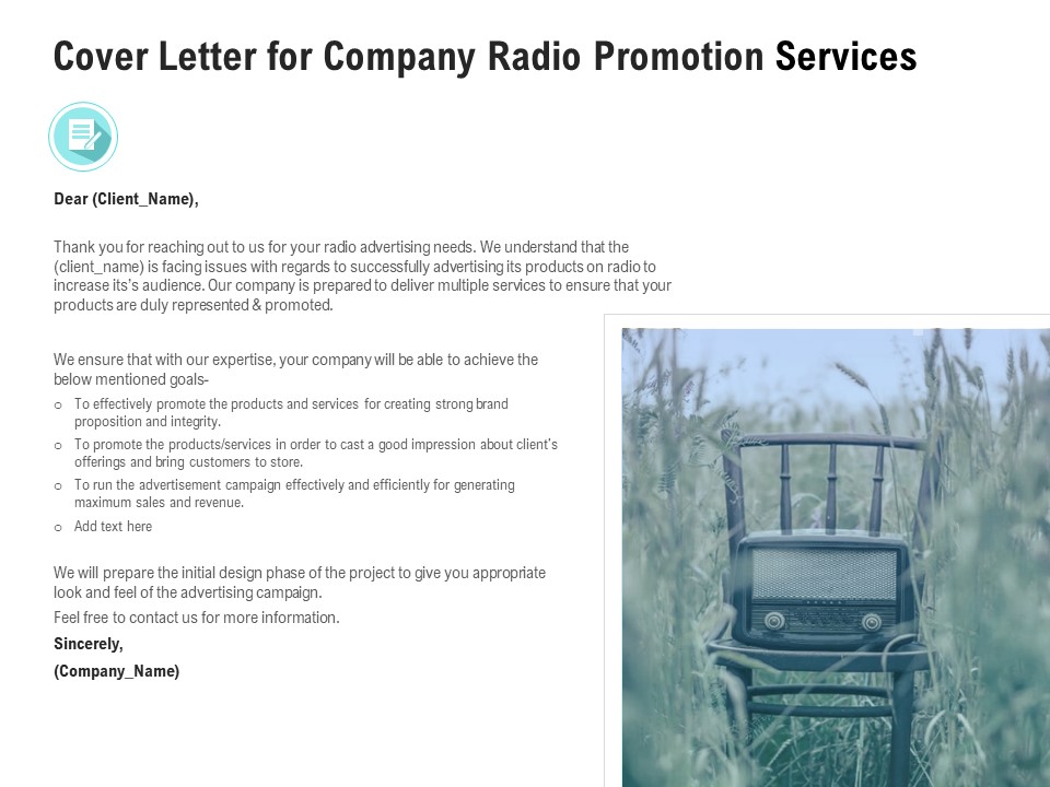 Music Promotion Consultation Cover Letter For Company Radio Promotion Services Background PDF