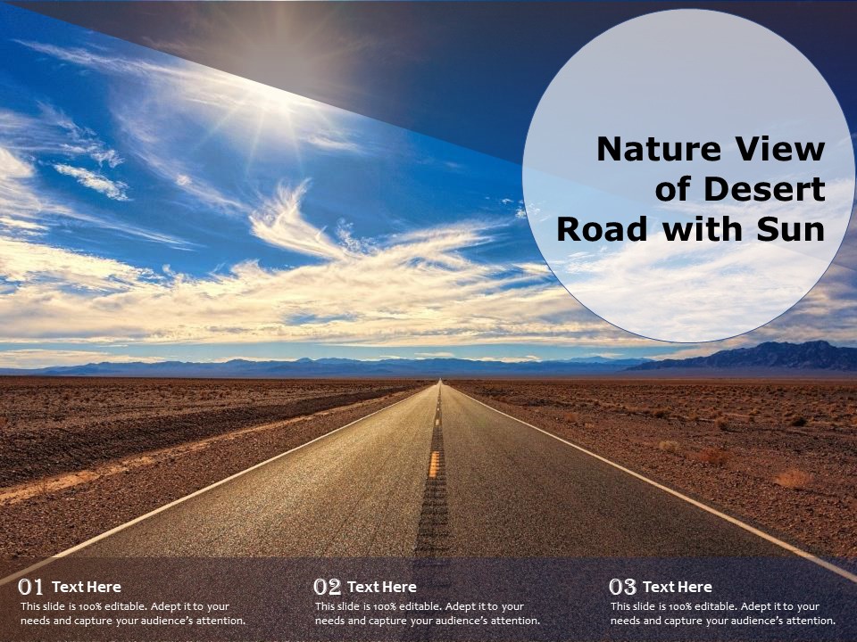 Nature View Of Desert Road With Sun Ppt PowerPoint Presentation Summary Gallery PDF