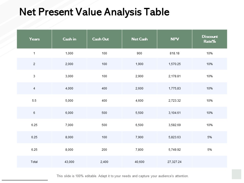 Net Present Value Analysis Table Ppt PowerPoint Presentation Icon Infographic Template