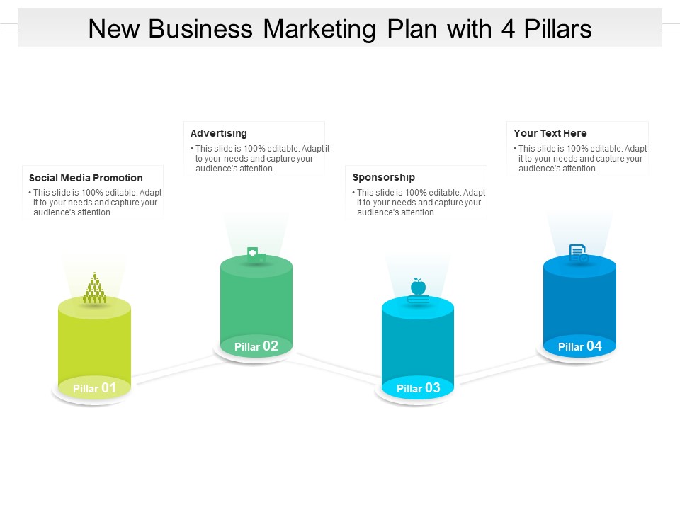 New Business Marketing Plan With 4 Pillars Ppt PowerPoint Presentation File Deck PDF