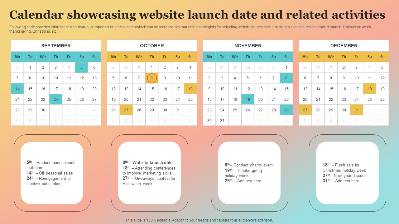 New Website Launch Strategy Calendar Showcasing Website Launch Date And Related Activities Summary PDF