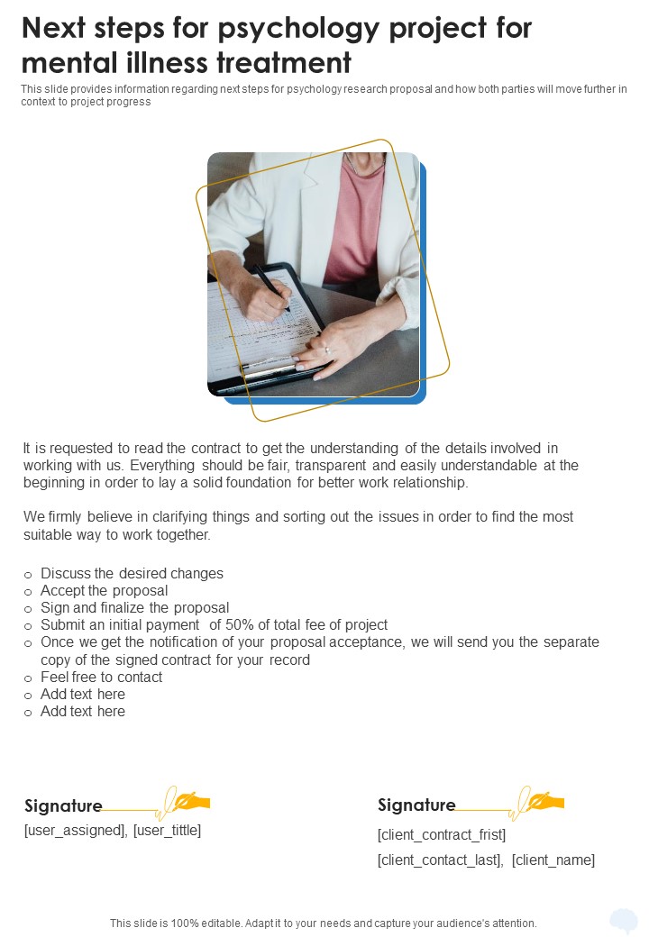 Next Steps For Psychology Project For Mental Illness Treatment One Pager Sample Example Document