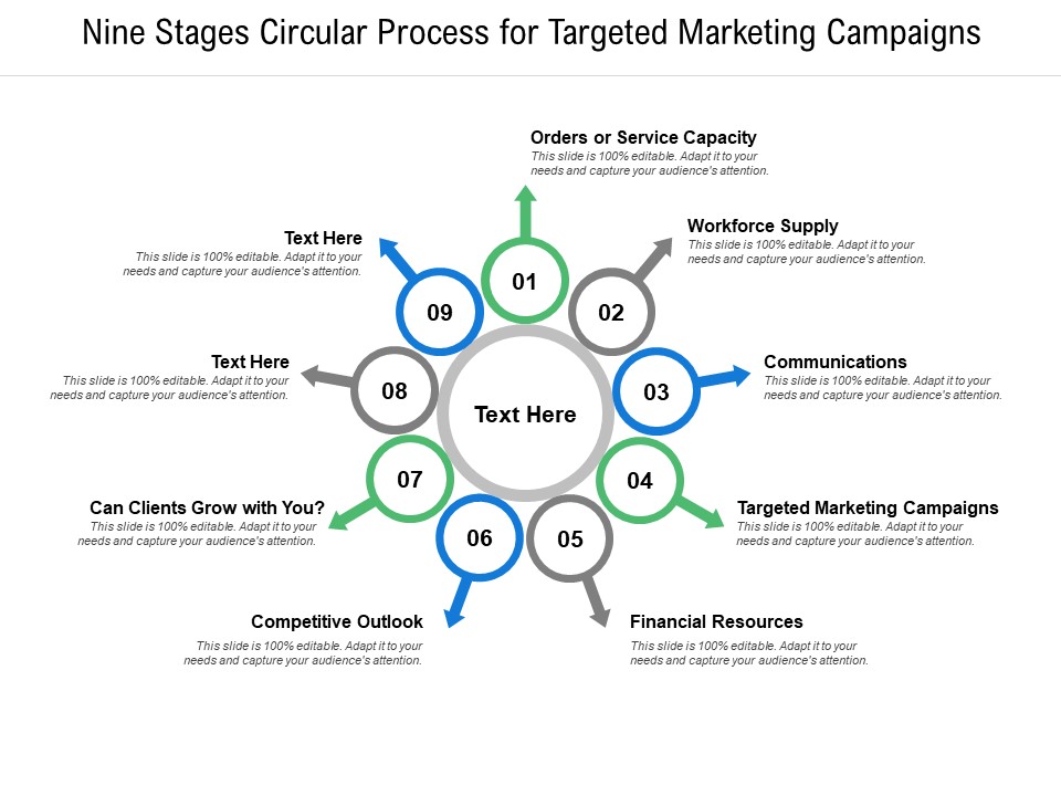 Nine Stages Circular Process For Targeted Marketing Campaigns Ppt PowerPoint Presentation Professional Ideas