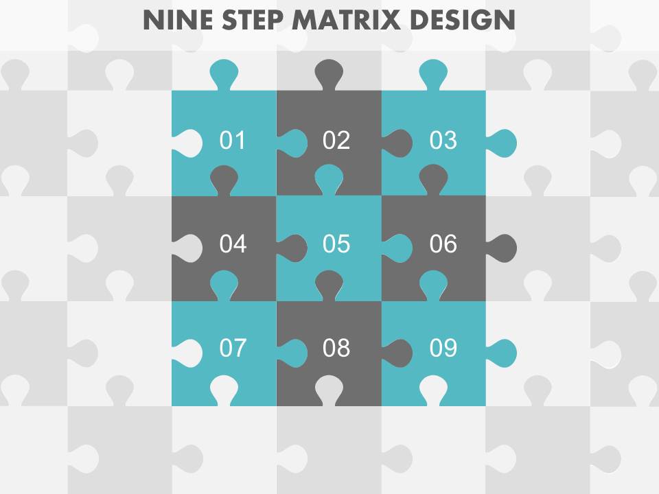 Nine Steps Puzzle Matrix Design Powerpoint Slides