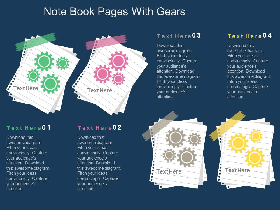 Note Book Pages With Gears Powerpoint Template