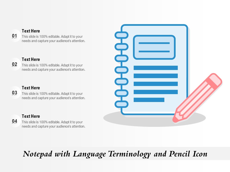 Notepad With Language Terminology And Pencil Icon Ppt PowerPoint Presentation Pictures Template PDF