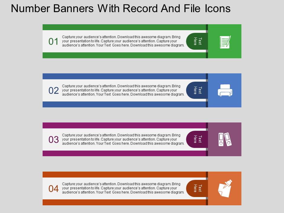 Number Banners With Record And File Icons Powerpoint Template