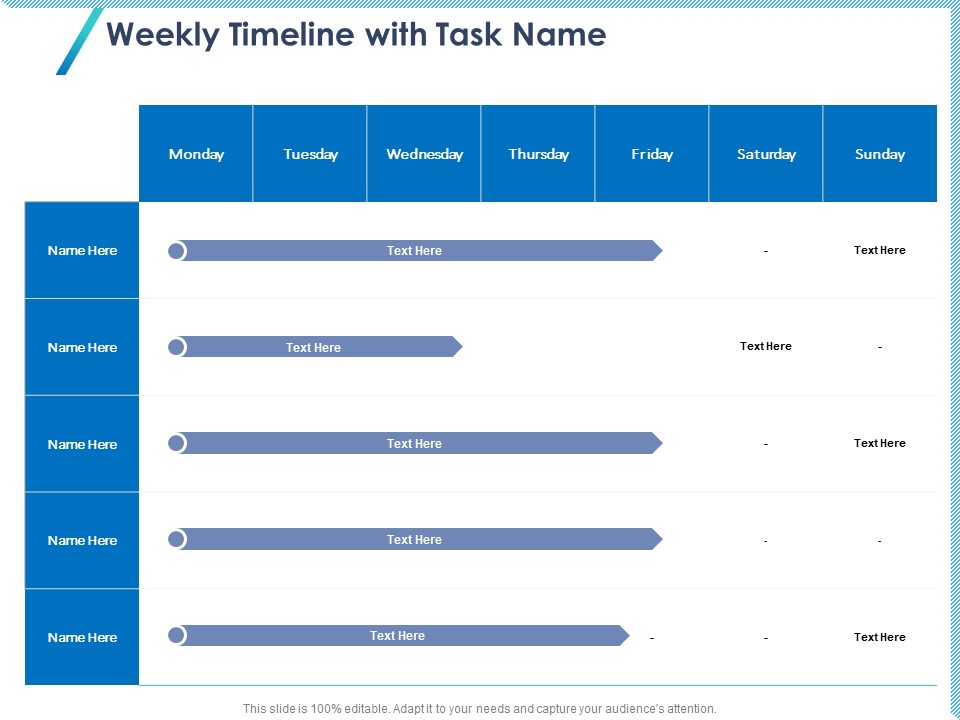Occasion Planning Firm Overview Weekly Timeline With Task Name Ppt Styles Deck PDF