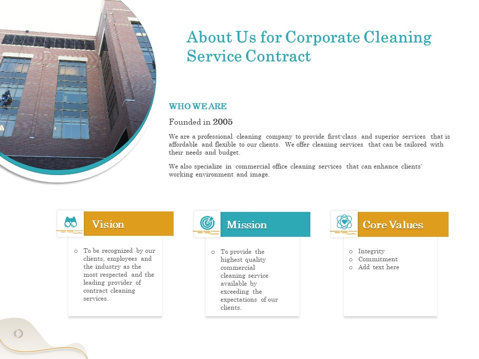 Office Cleaning Service About Us For Corporate Cleaning Service Contract Ppt Slides Diagrams PDF