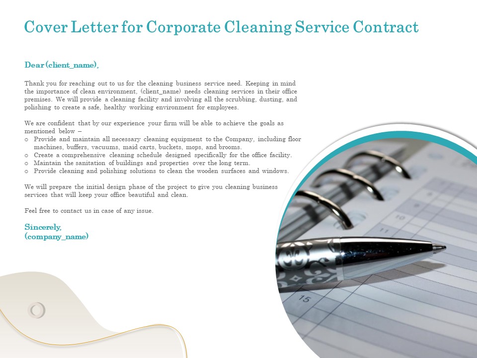 Office Cleaning Service Cover Letter For Corporate Cleaning Service Contract Ppt Ideas Aids PDF