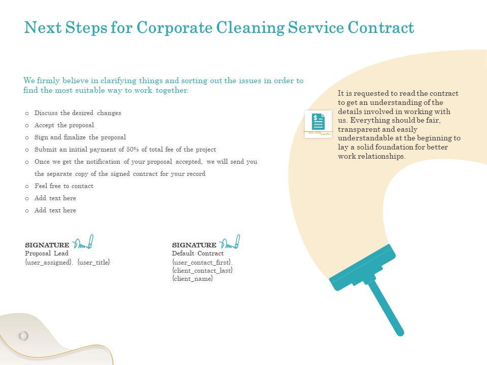 Office Cleaning Service Next Steps For Corporate Cleaning Service Contract Ppt Pictures Master Slide PDF