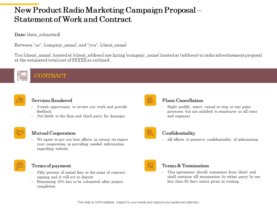Offline Promotional Strategy For New Product Radio Marketing Campaign Proposal Statement Of Work And Contract Formats PDF