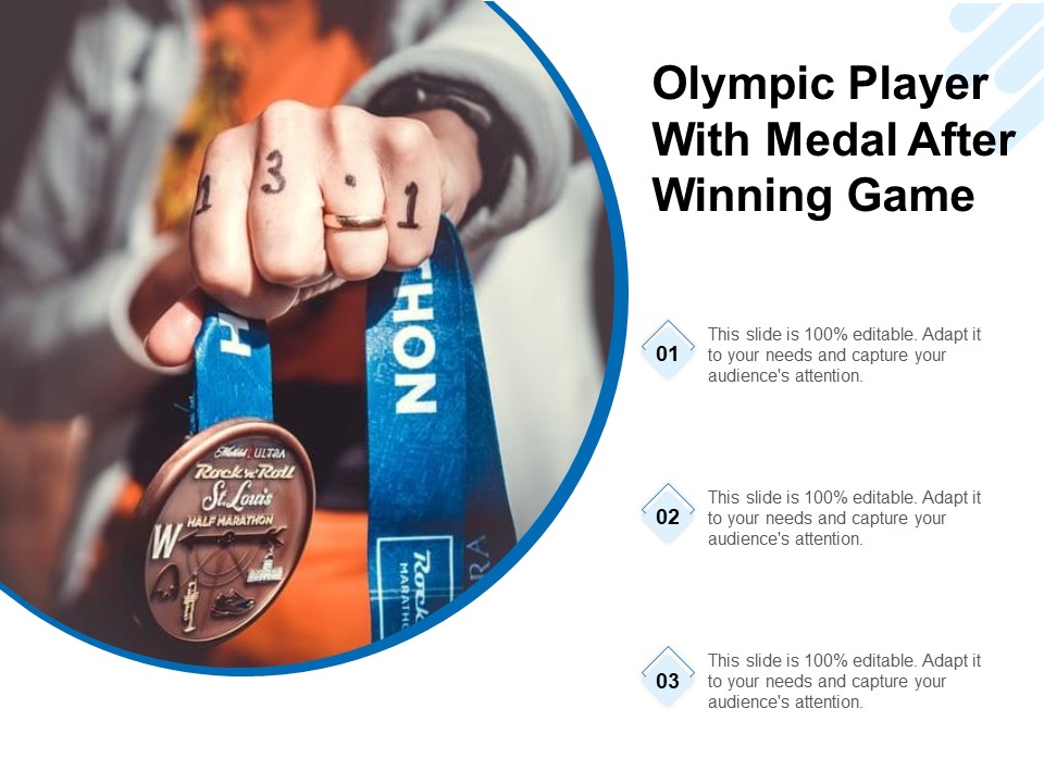 Olympic Player With Medal After Winning Game Ppt PowerPoint Presentation Icon Background Images PDF