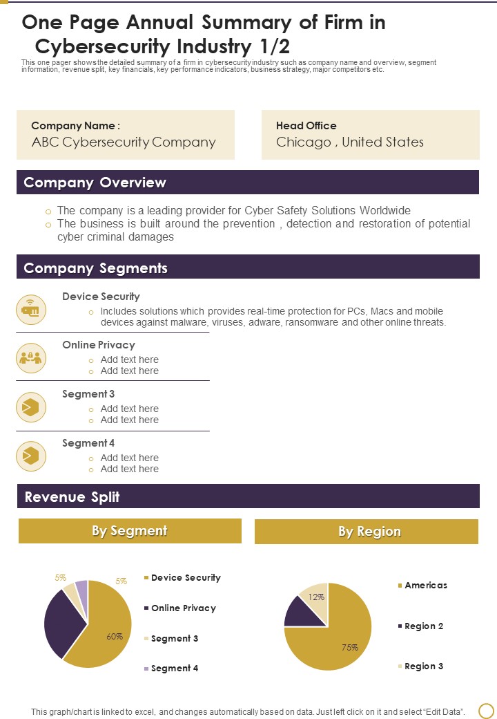 One Page Annual Summary Of Firm In Cybersecurity Industry Template 262 One Pager Documents