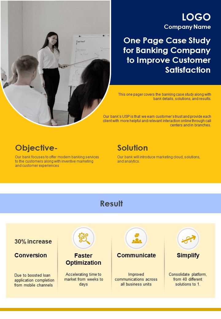 One Page Case Study For Banking Company To Improve Customer Satisfaction PDF Document PPT Template
