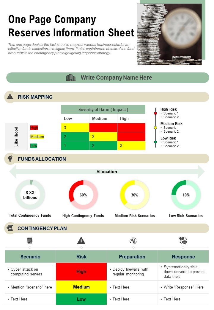 One Page Company Reserves Information Sheet PDF Document PPT Template