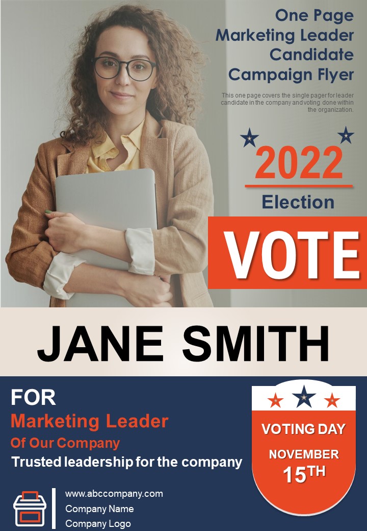 One Page Marketing Leader Candidate Campaign Flyer PDF Document PPT Template