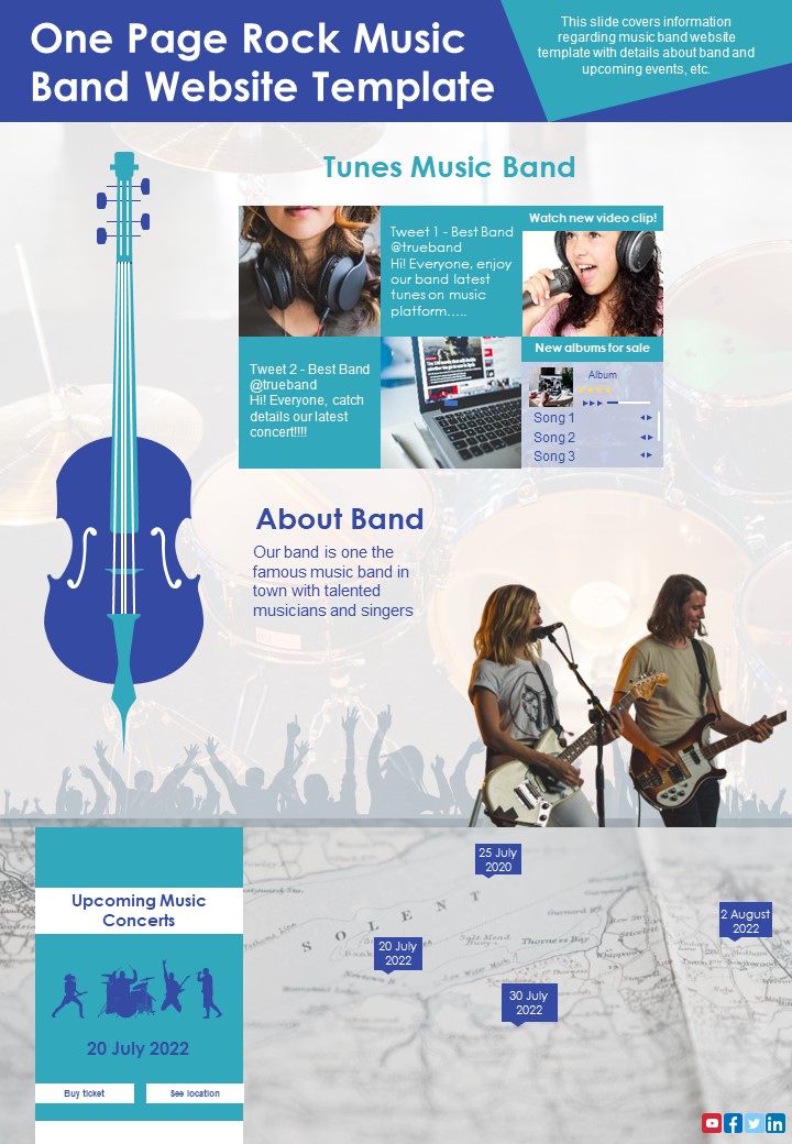 One Page Rock Music Band Website Template PDF Document PPT Template