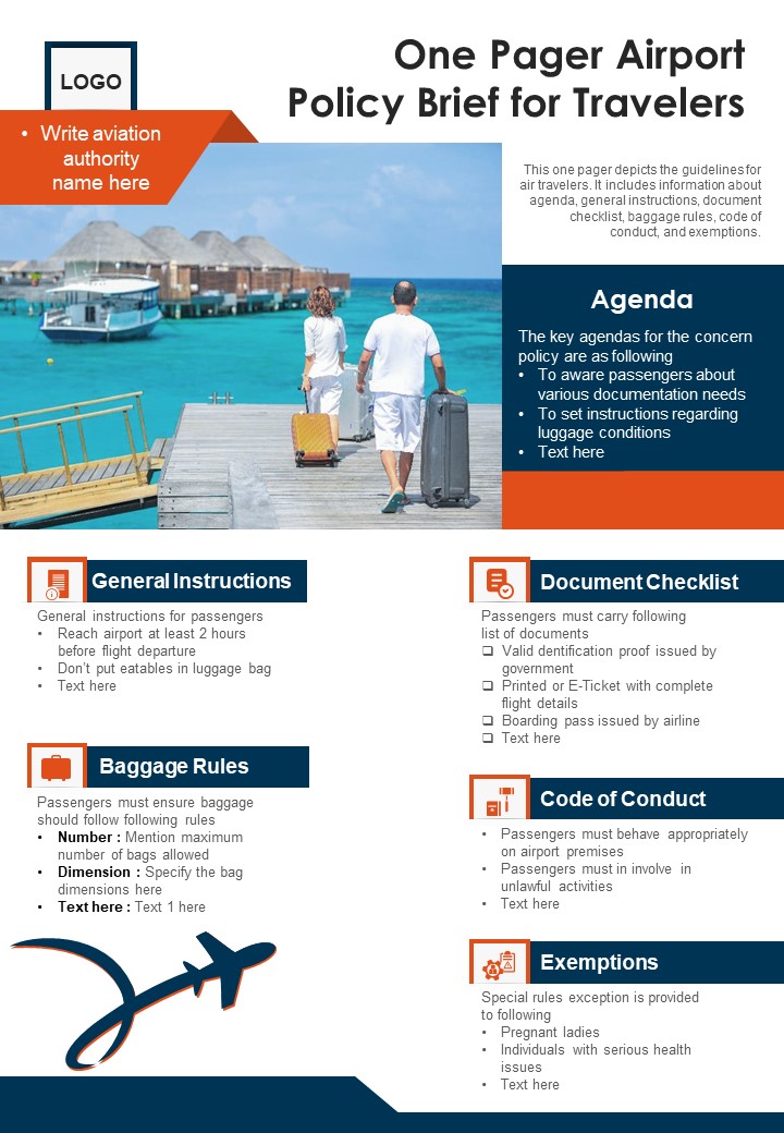 One Pager Airport Policy Brief For Travelers PDF Document PPT Template