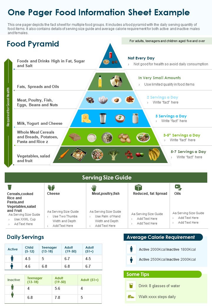 One Pager Food Information Sheet Example PDF Document PPT Template