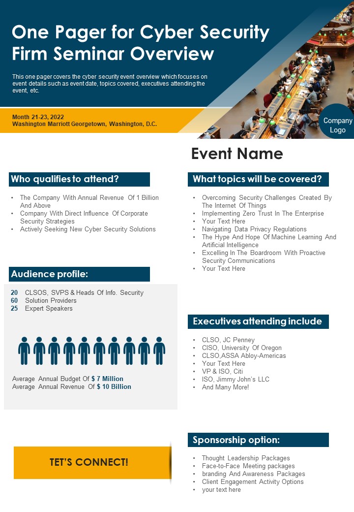 One Pager For Cyber Security Firm Seminar Overview PDF Document PPT Template
