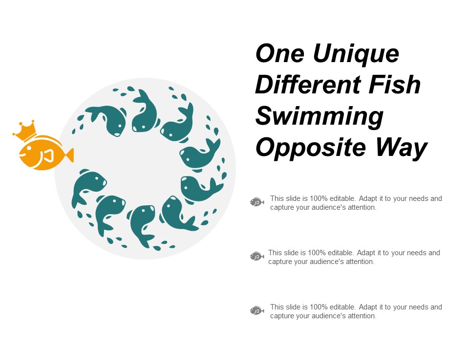 One Unique Different Fish Swimming Opposite Way Ppt Powerpoint Presentation Professional Slide Portrait