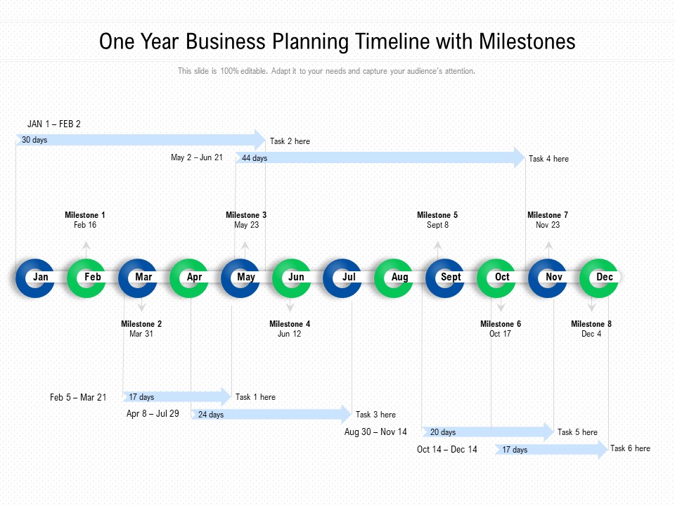 One Year Business Planning Timeline With Milestones Ppt PowerPoint Presentation Gallery Layouts PDF