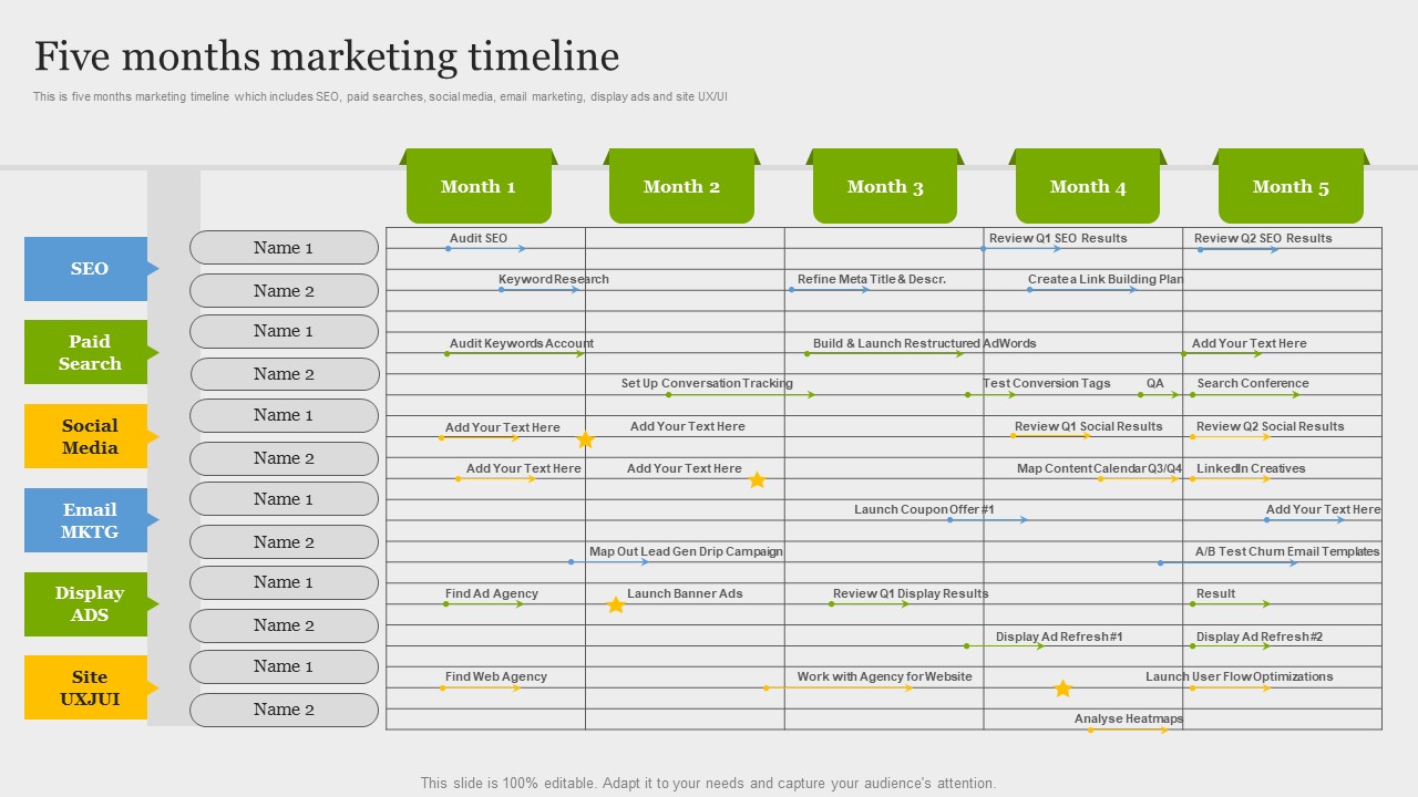 Online Application Development Five Months Marketing Timeline Infographics PDF