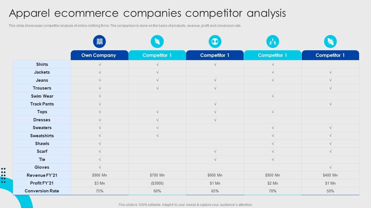 Online Fashion Firm Summary Apparel Ecommerce Companies Competitor Analysis Infographics PDF