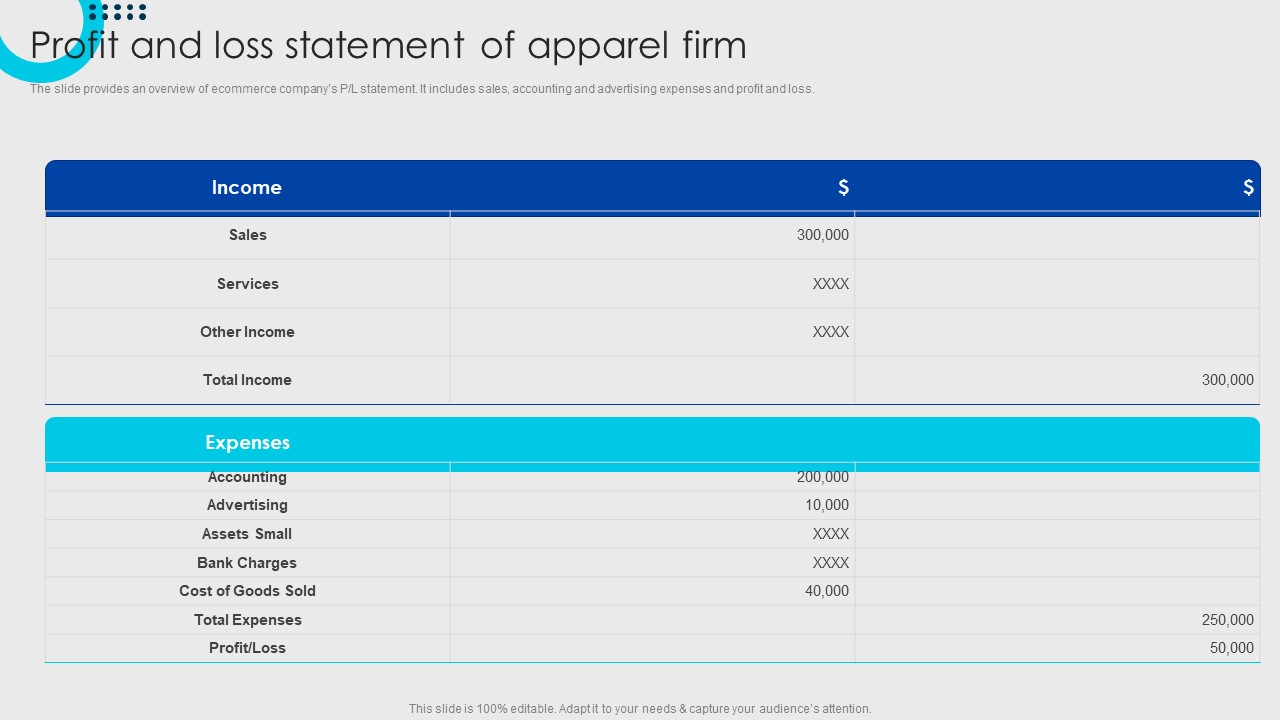 Online Fashion Firm Summary Profit And Loss Statement Of Apparel Firm Inspiration PDF