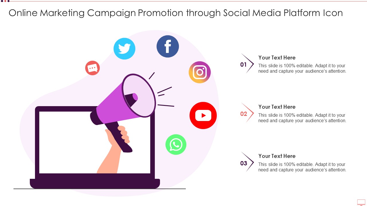 Online Marketing Campaign Promotion Through Social Media Platform Icon Structure PDF