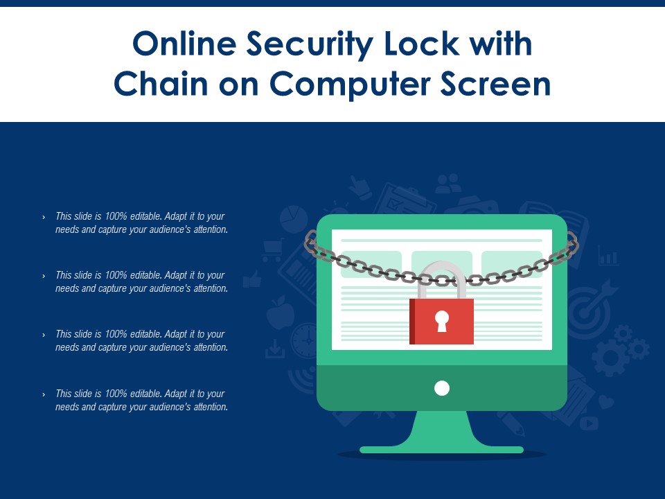 Online Security Lock With Chain On Computer Screen Ppt PowerPoint Presentation Infographic Template Brochure PDF