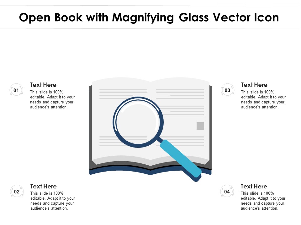 Open Book With Magnifying Glass Vector Icon Ppt PowerPoint Presentation File Smartart PDF