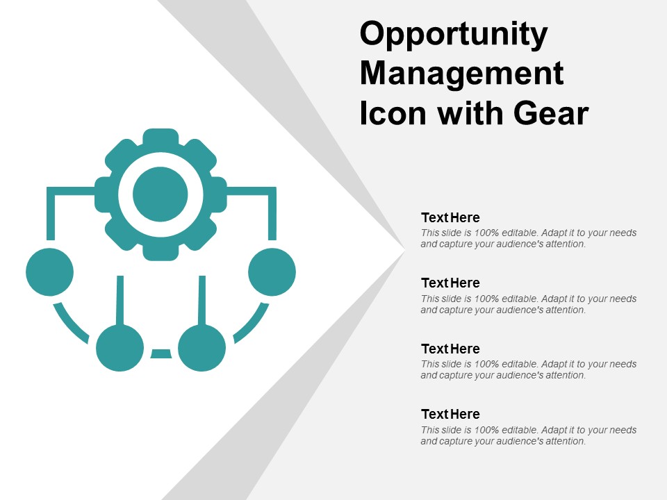 Opportunity Management Icon With Gear Ppt PowerPoint Presentation Gallery Guidelines