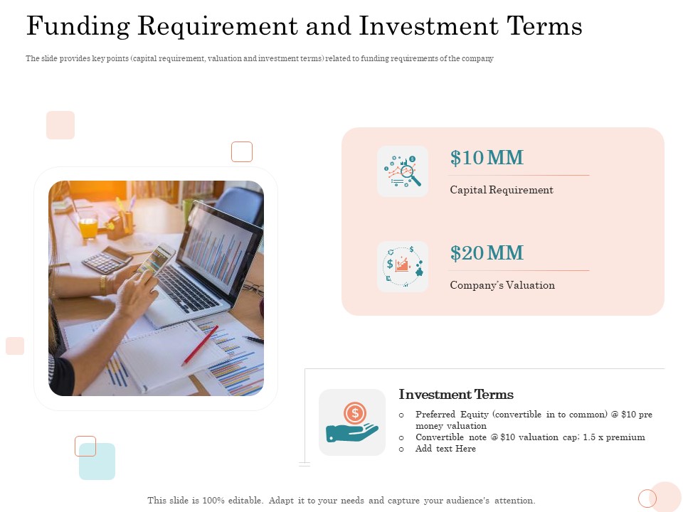 Option Pool Funding Pitch Deck Funding Requirement And Investment Terms Ppt Gallery Shapes PDF