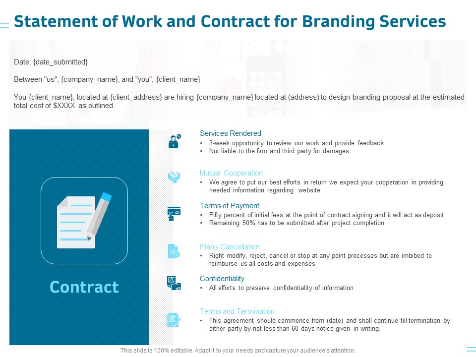 Organization Trademark Design Proposal Statement Of Work And Contract For Branding Services Slides PDF